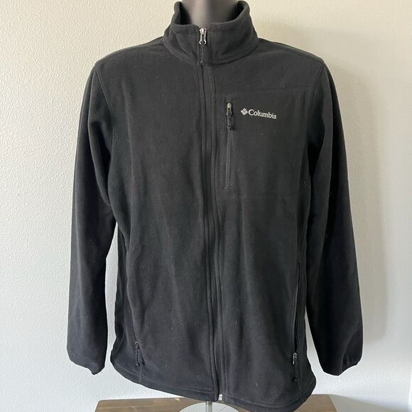 Columbia Fleece Zip Up Jacket Mens Medium Black Hiking Outdoor Gear - Picture 1 of 5